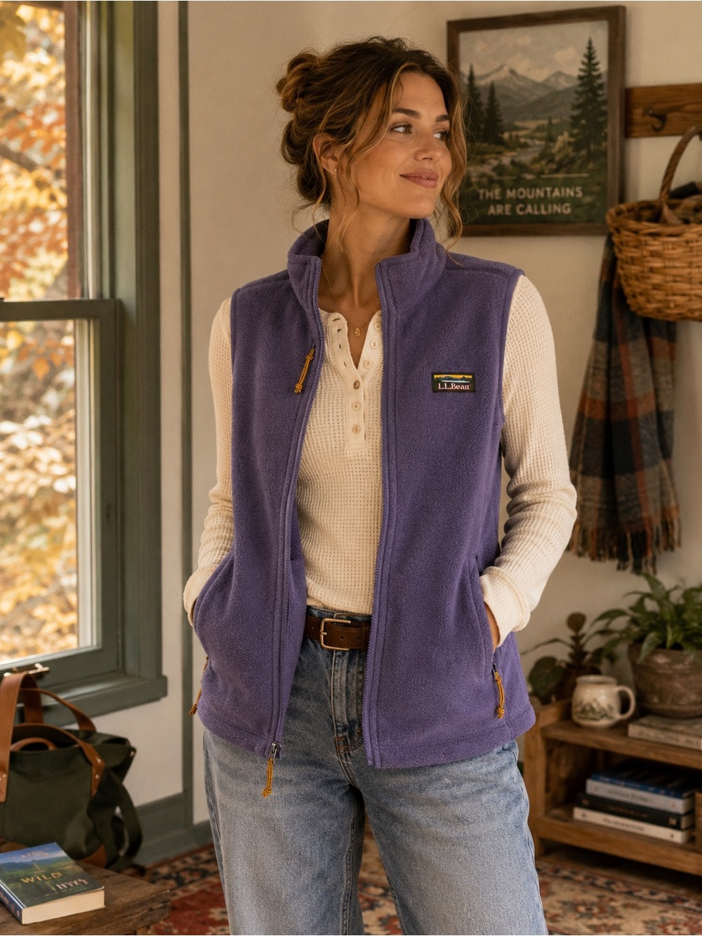 L.L.Bean Mountain Classic Fleece Vest Womens L Purple Full Zip Gorpcore Hiking